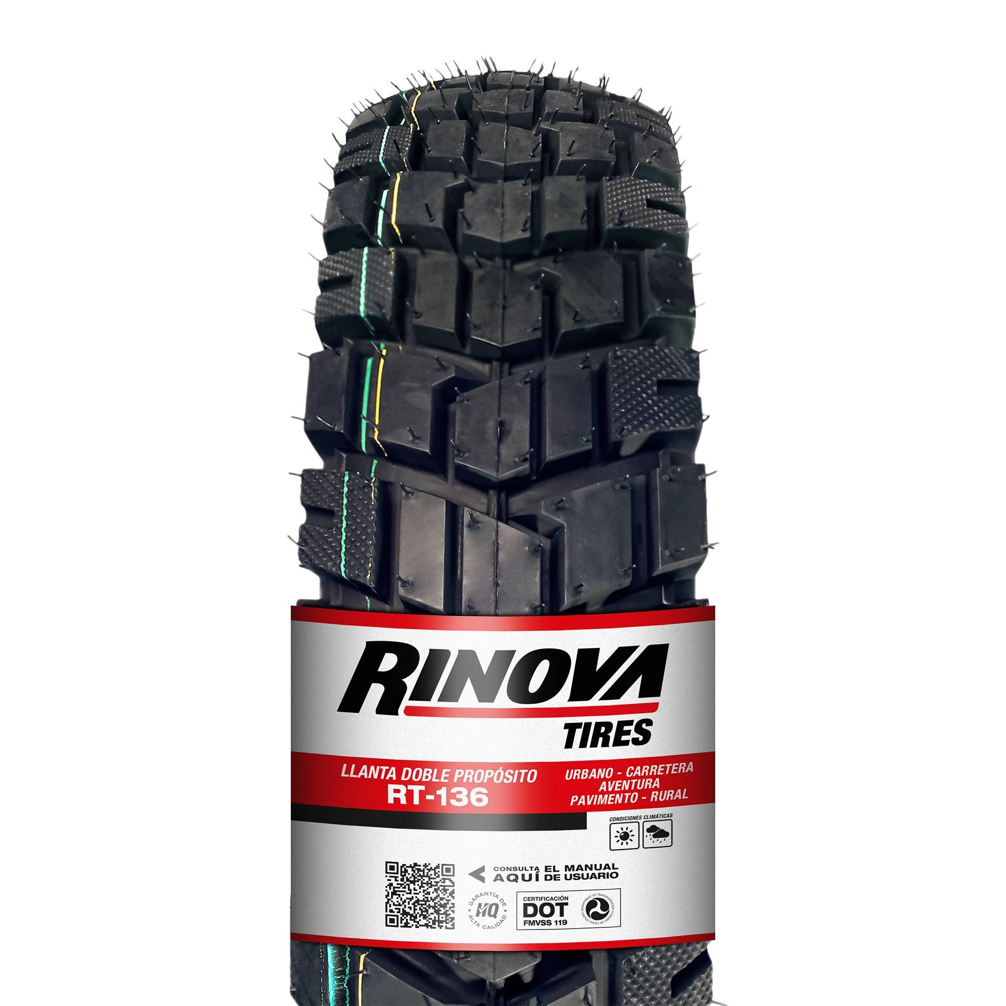 Llanta Moto Doble Propósito 90/90-19 Rinova RT-136 TT 64P
