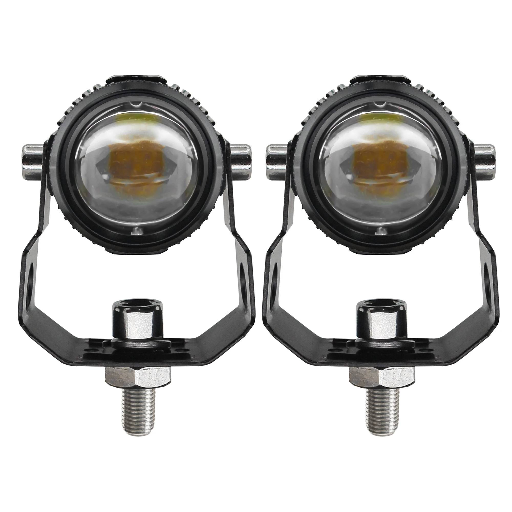 Kit x2 Exploradoras LED Tipo Lupa para Moto 12V DC Blanco y Naranja 20W 2400 Lúmenes