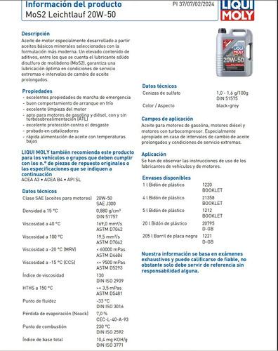 Aceite 20w50 Mineral Mos2 Low Viscosity Liqui Moly 1l 3