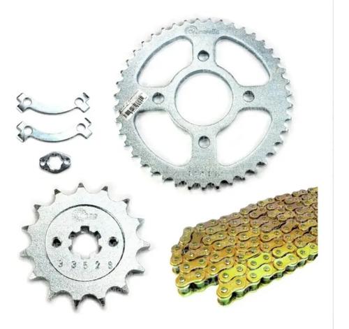 Kit Arrastre Akt Nkd 125 Y Sl 125 Speed Racing Cassarella Dorado 3