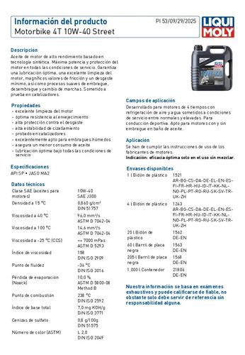 Aceite 10w40 Sintetico Street Moto 4t Liqui Moly 1l 6