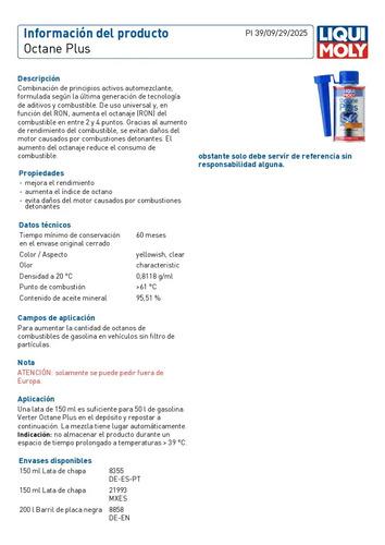 Aditivo Octane Plus Aumentador Octanaje Liqui Moly 150ml 3