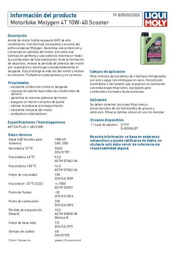 Aceite 10w40 Molygen Scooter Yamaha Nmax Liqui Moly 1l 4