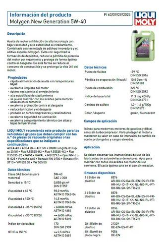 Aceite 5w40 Molygen New Generation Dual Liqui Moly 5l 4