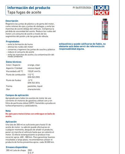Aditivo Tapa Fugas De Aceite Motor Verlust Liqui Moly 300ml 4