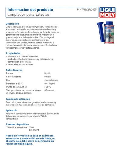 Aditivo Limpiador De Válvulas Liqui Moly Ventil Sauber 150ml 6