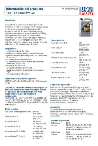 Aceite 5w40 Sintético Hc Top Tec 4100 Dual 1l 2