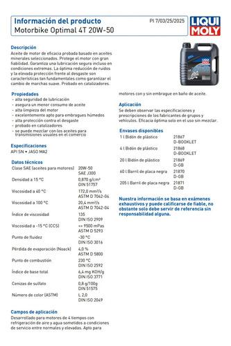 Aceite Para Motor Liqui Moly Mineral 20w-50 Para Moto/cuatriciclo 2