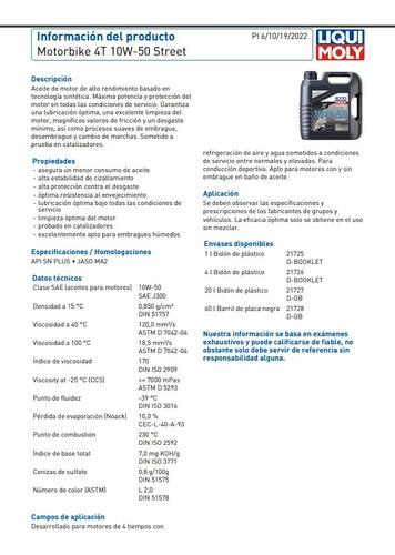 Aceite 10w50 Moto 4t Street Liqui Moly 1l 4