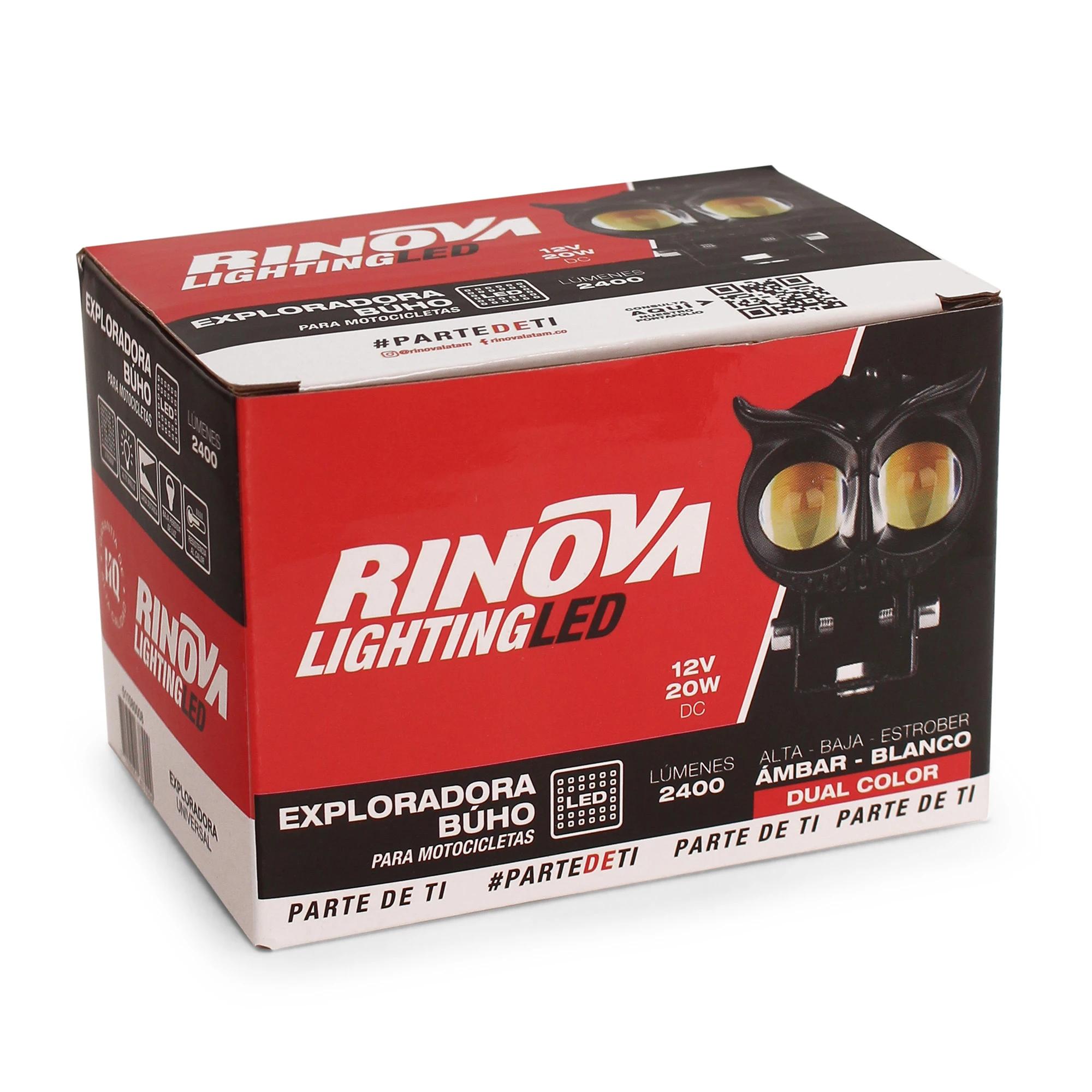Exploradora LED para Moto Tipo Búho 12V DC Blanco y Ámbar 20W 2400 Lúmenes 5