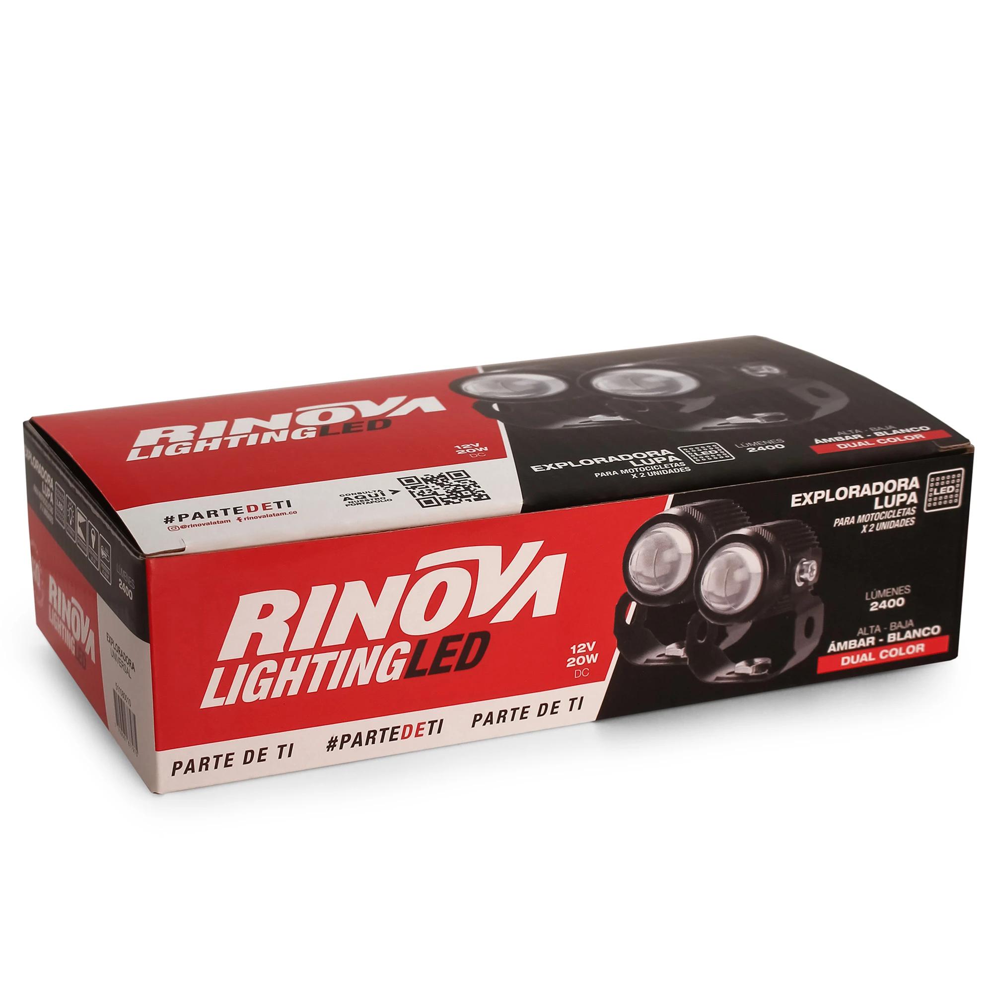 Kit x2 Exploradoras LED Tipo Lupa para Moto 12V DC Blanco y Naranja 20W 2400 Lúmenes 5