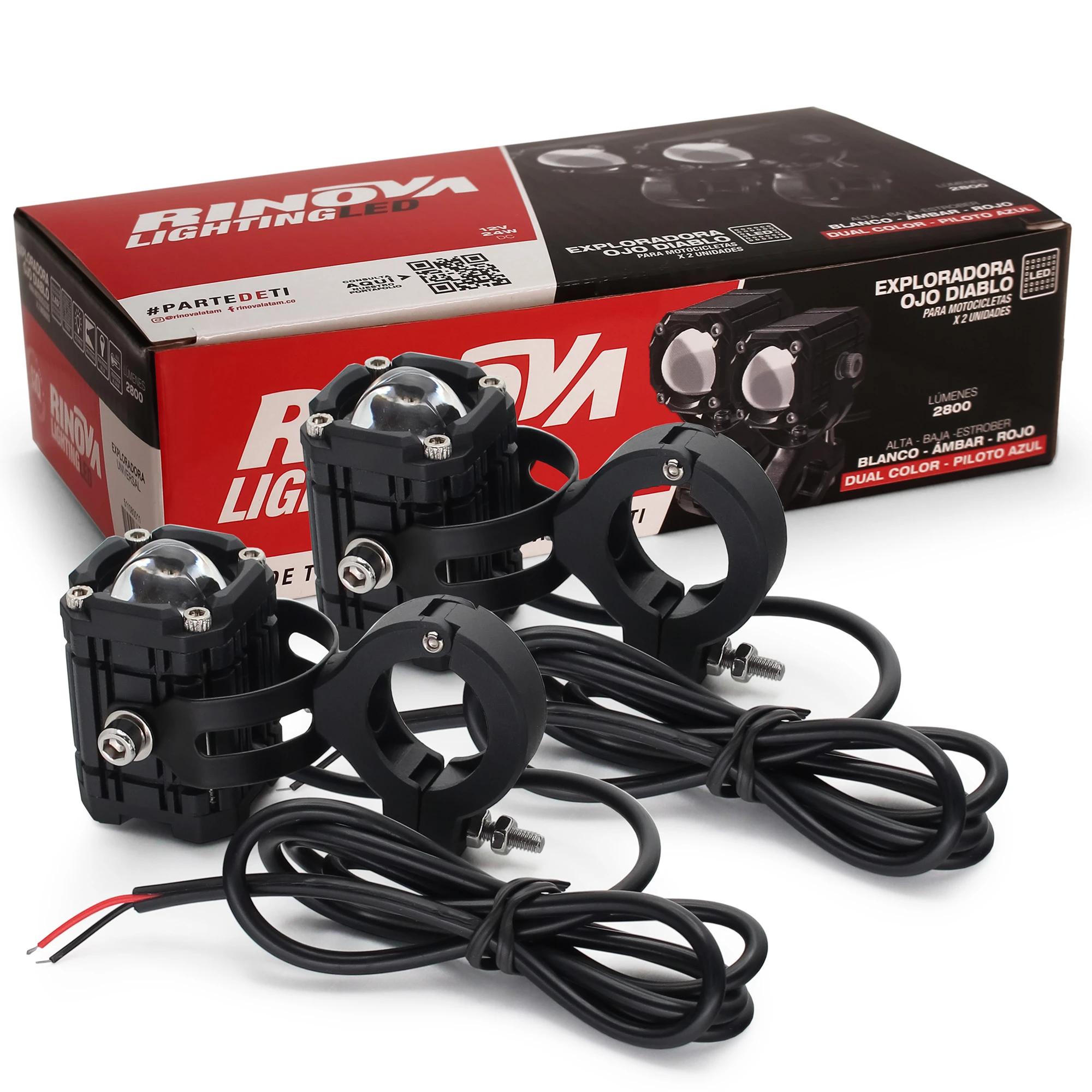 Kit x2 Exploradoras LED Tipo Ojo Diablo para Moto 12V DC 24W 2800 Lúmenes 3