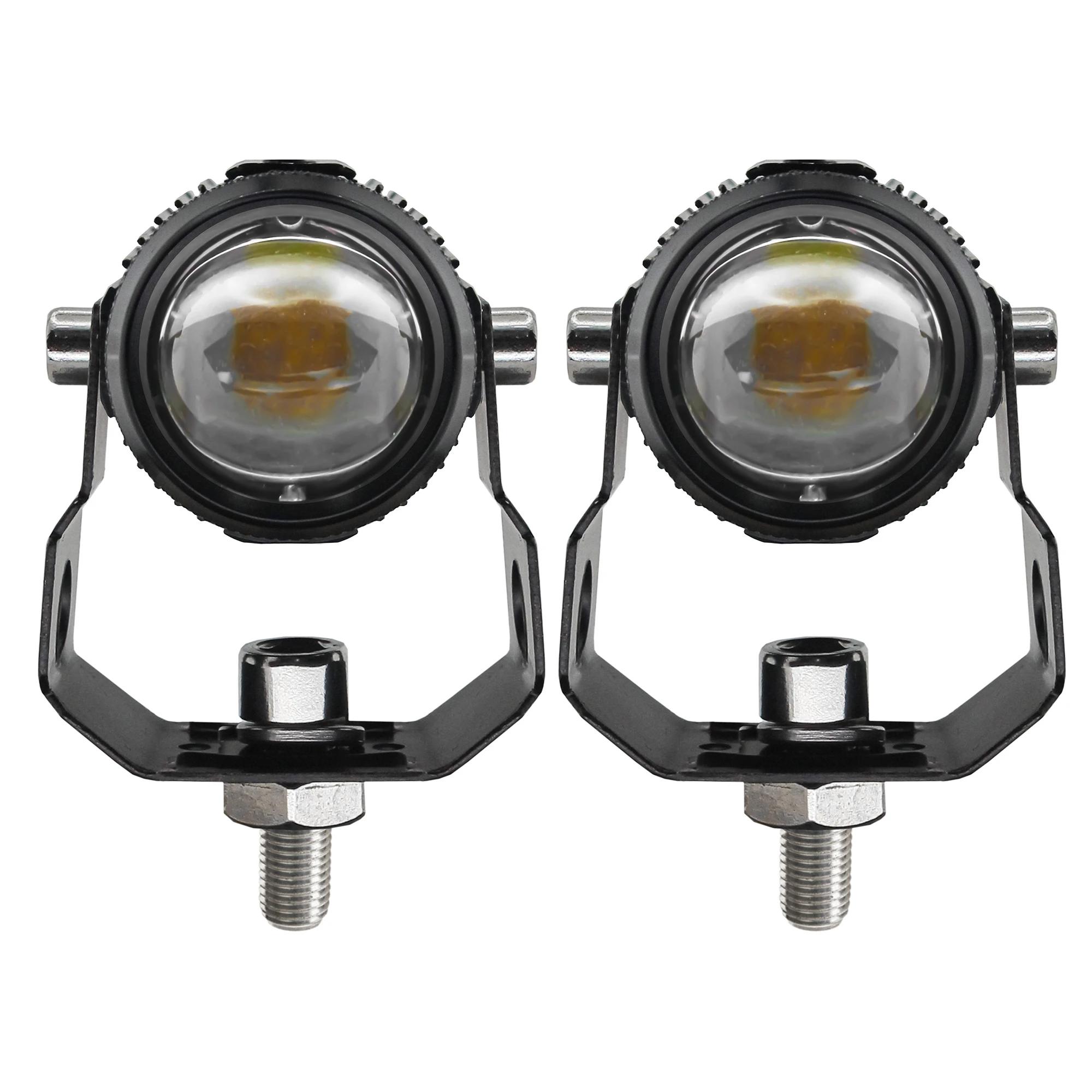Kit x2 Exploradoras LED Tipo Lupa para Moto 12V DC Blanco y Naranja 20W 2400 Lúmenes